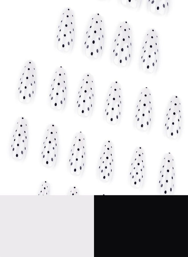 OSTTMA 24Pcs Polka Dot Press On Nails Almond Shape Fake Nails for Women, Glossy Acrylic Nail with Black Dots Design, Medium Length Glue On Nails Reusable Stick on Nail for Daily Wear Party - Image 5